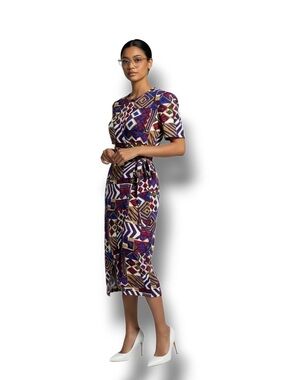 Studio C Women’s Juniors Short Sleeve Wrap Front Maxi Dress VTG Geometric